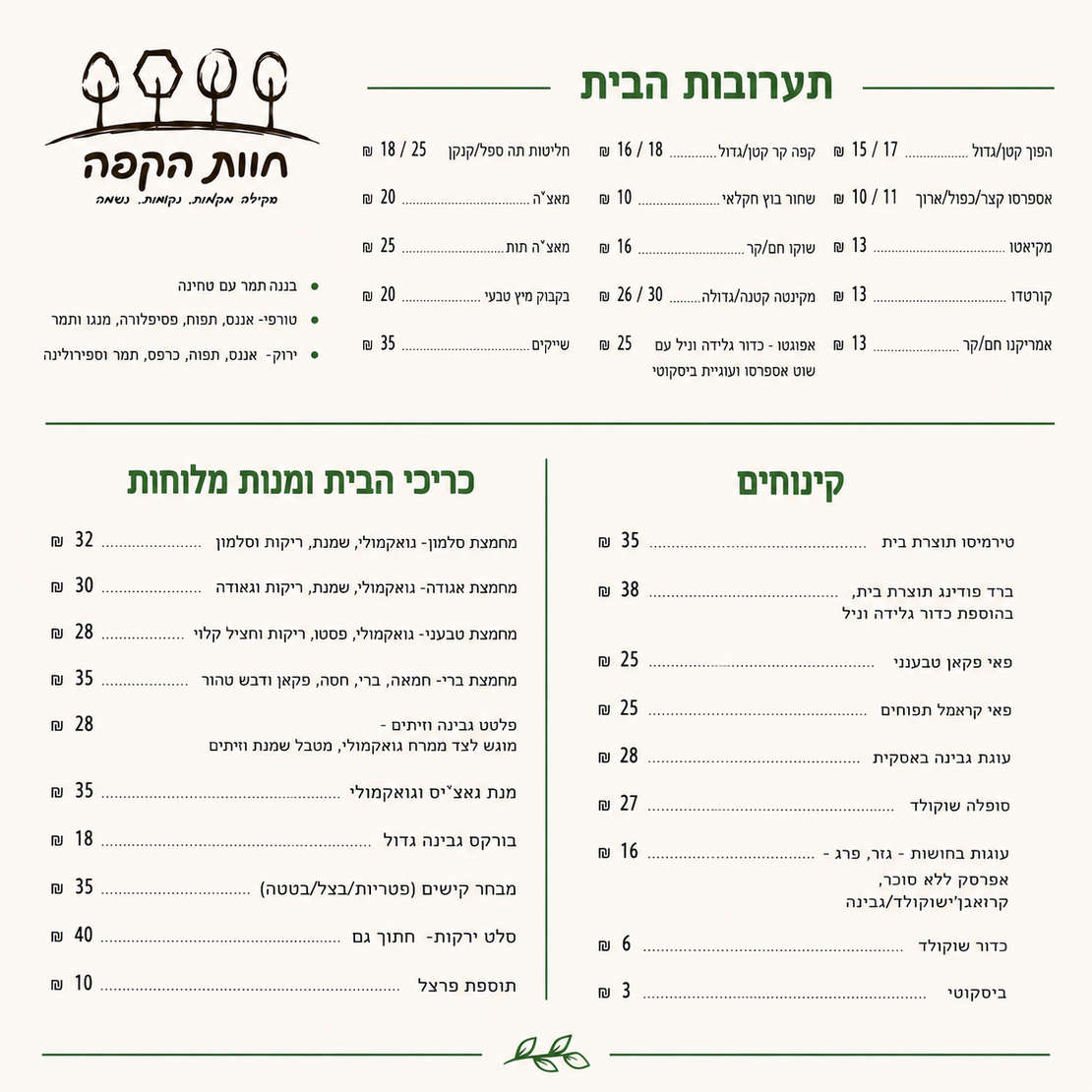 תפריט בית הקפה