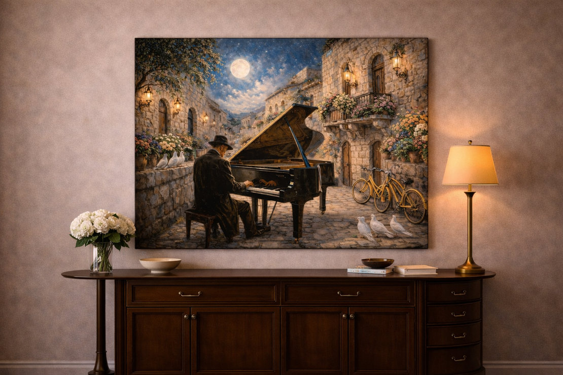 תמונת קנבס אומנותית ליל פסנתר