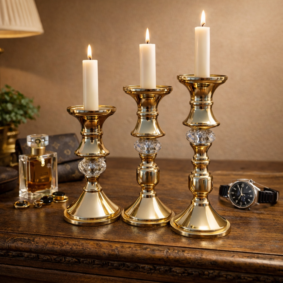 פמוטים זהב לנרות סט 3 חלקים