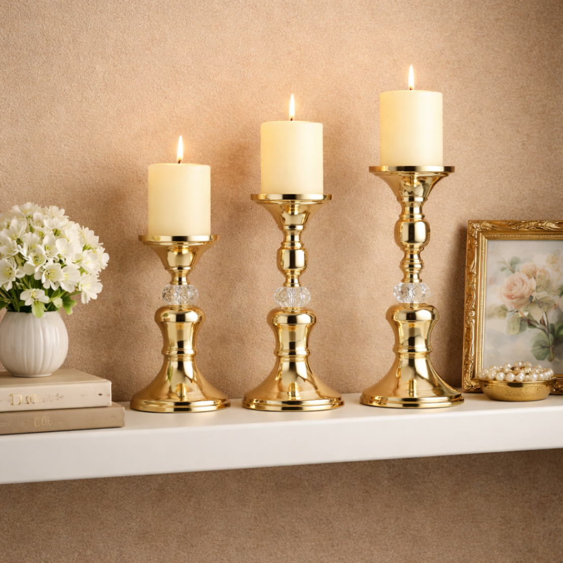 פמוטים זהב לנרות סט 3 חלקים