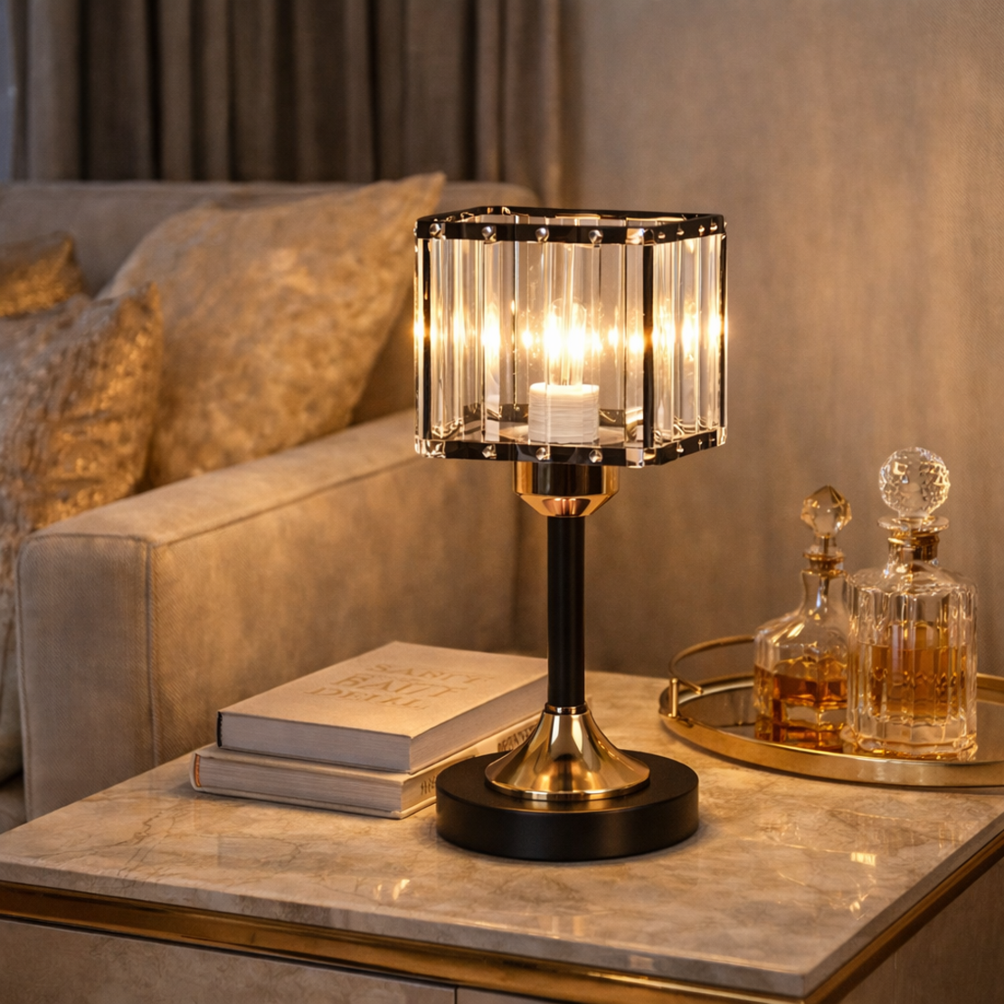 מנורת שולחן קריסטל יוקרתית זהב־שחור