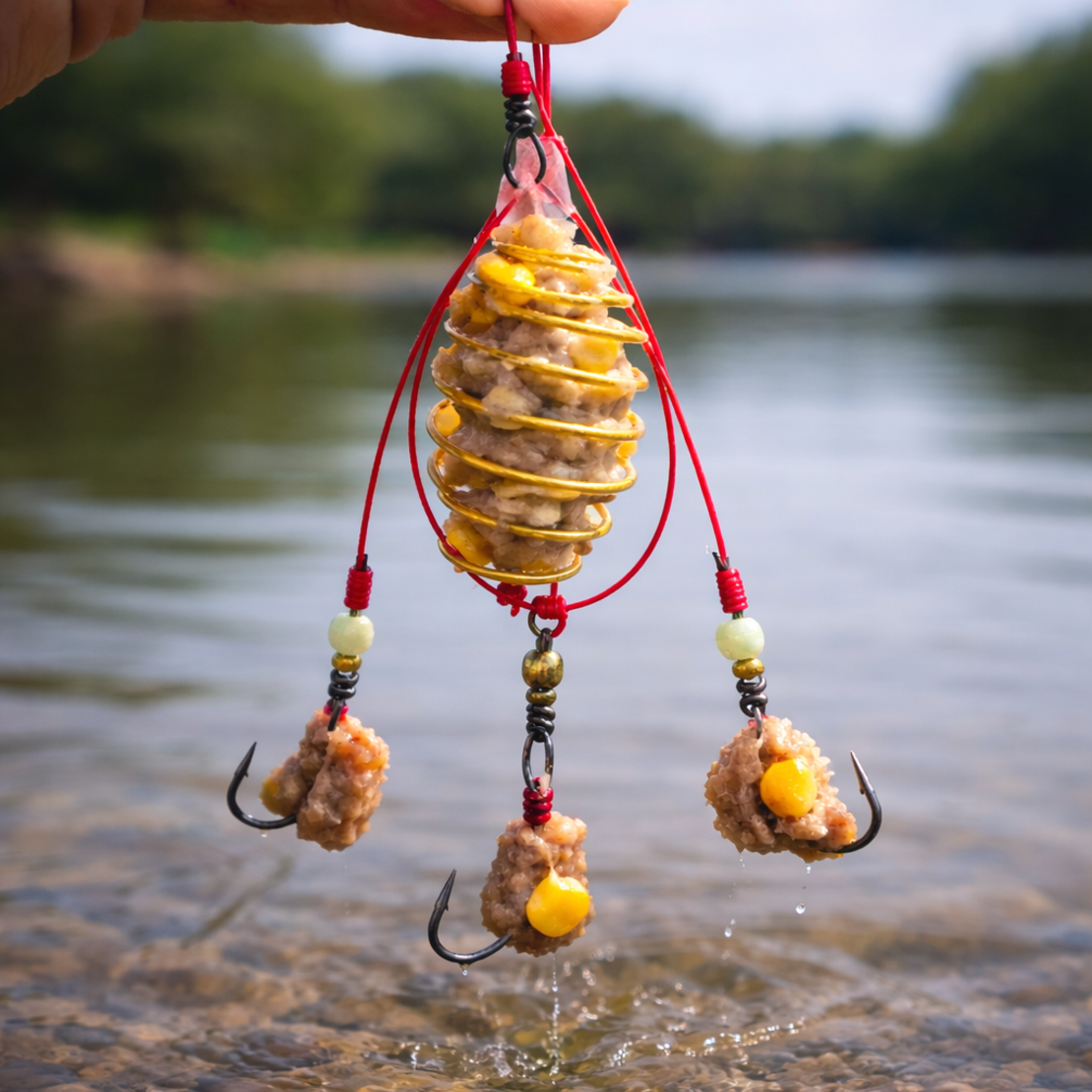 סט קפיצי פיתיון לדיג עם קרסים וחוטים – מוכן לשימוש