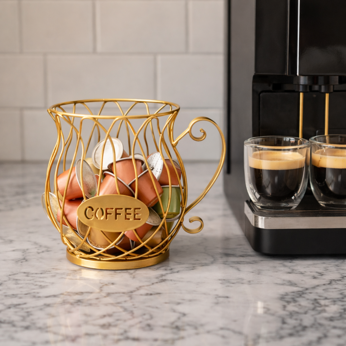 מתקן קפסולות קפה זהב יוקרתי למטבח