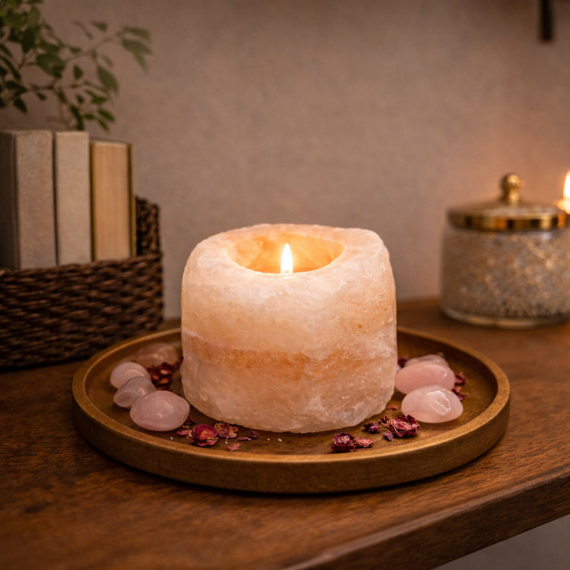 מחזיק נר מאבן מלח טבעית