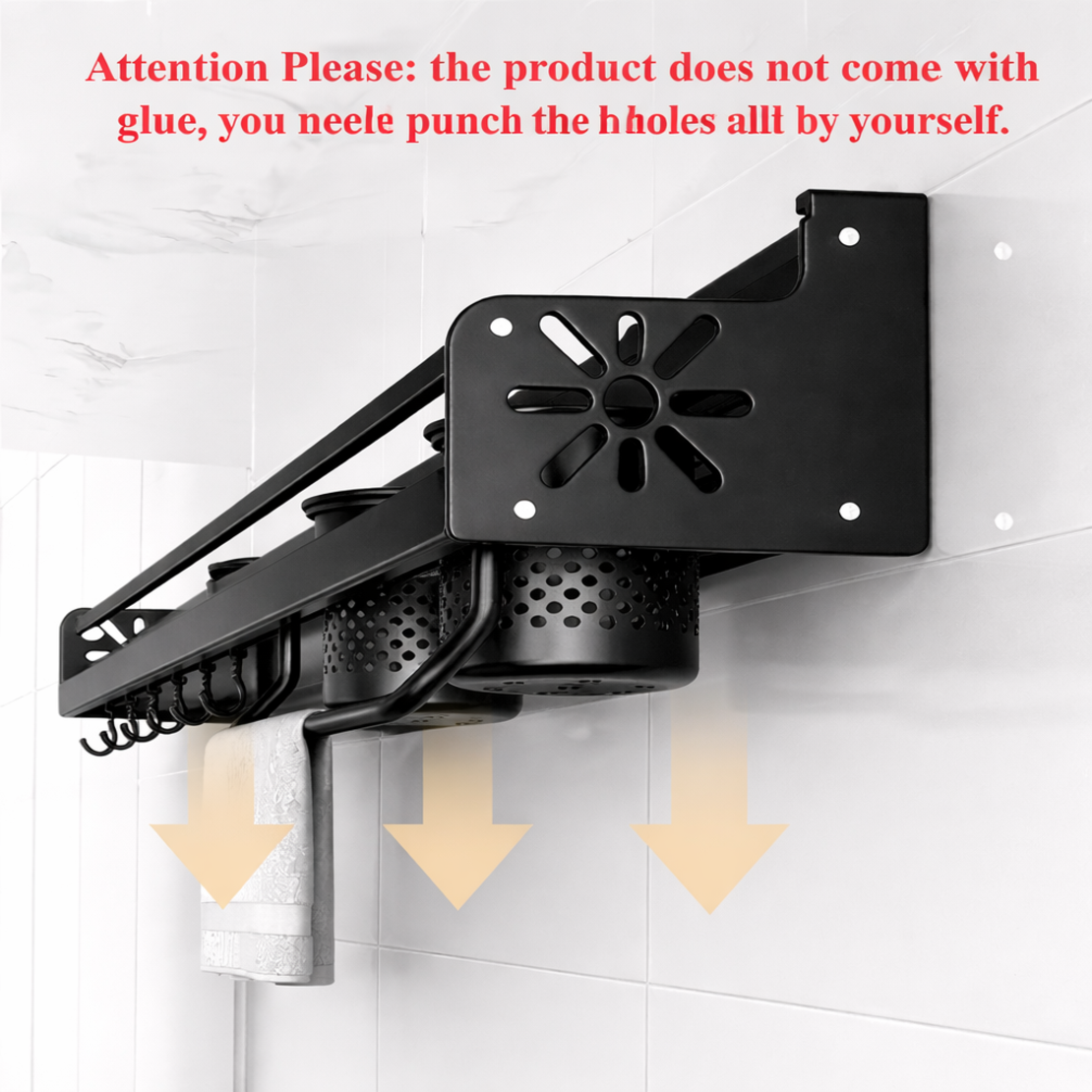 מדף תלייה ומארגן כלים למטבח שחור.