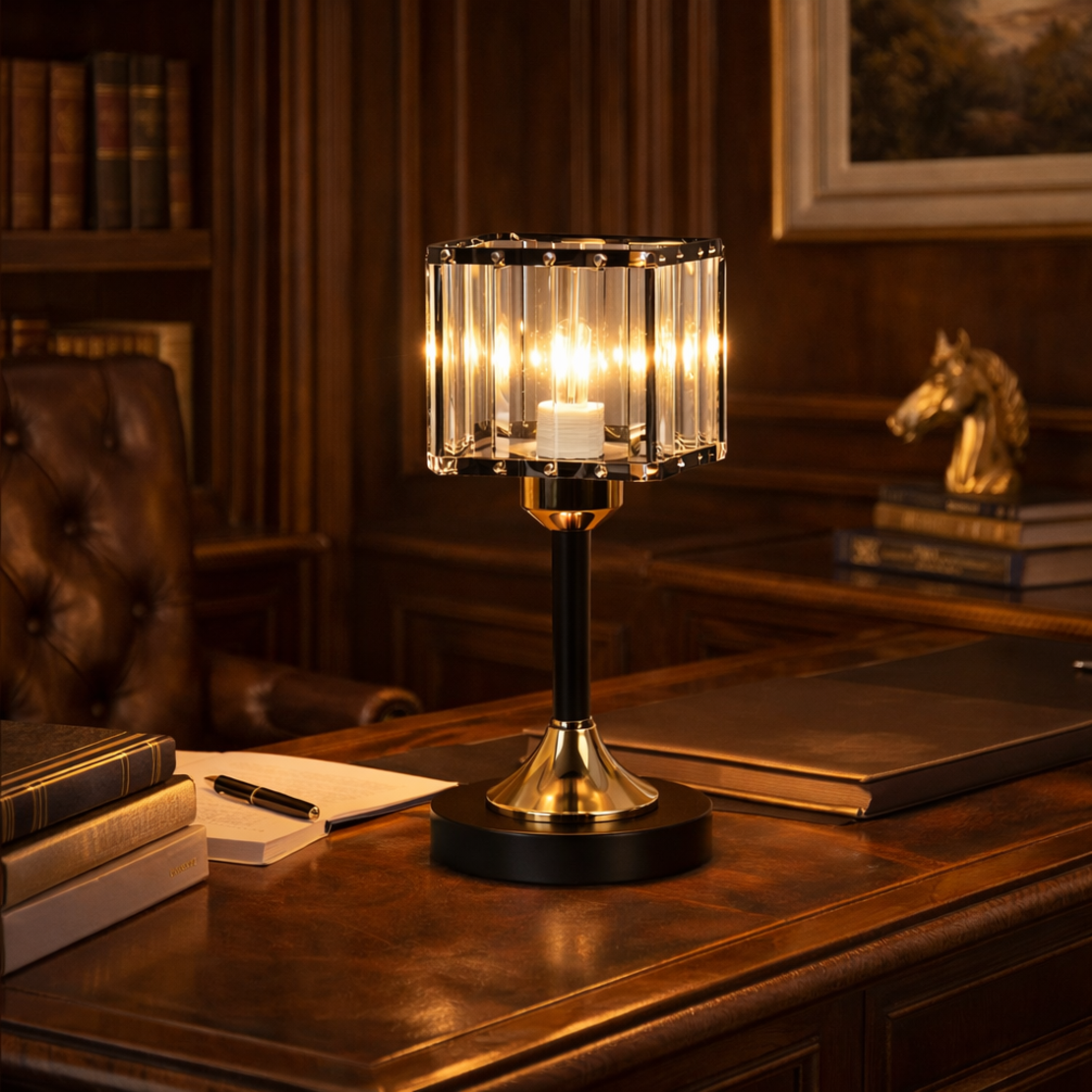 מנורת שולחן קריסטל יוקרתית זהב־שחור