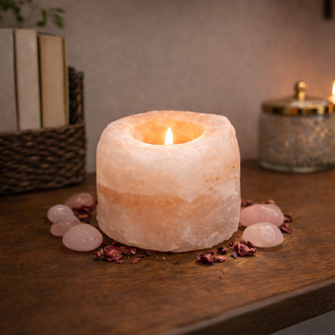 מחזיק נר מאבן מלח טבעית