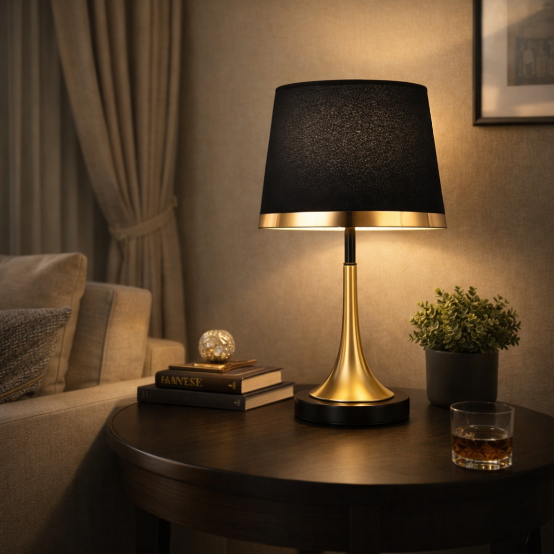 מנורת שולחן יוקרתית שחור־זהב לסלון