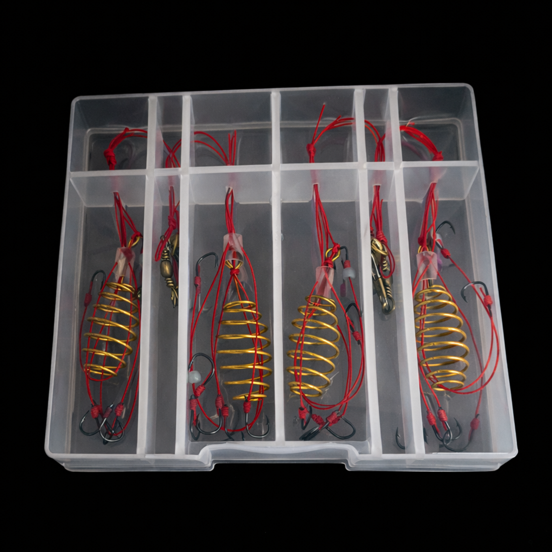 סט קפיצי פיתיון לדיג עם קרסים וחוטים – מוכן לשימוש