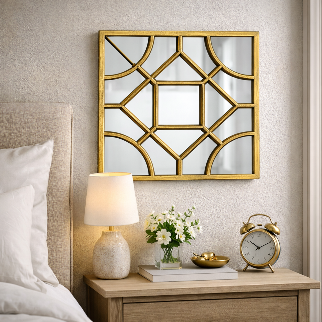 מראת קיר מרובעת מוזהבת