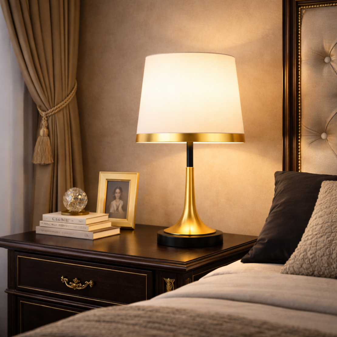 מנורת לילה שולחנית זהב לבן