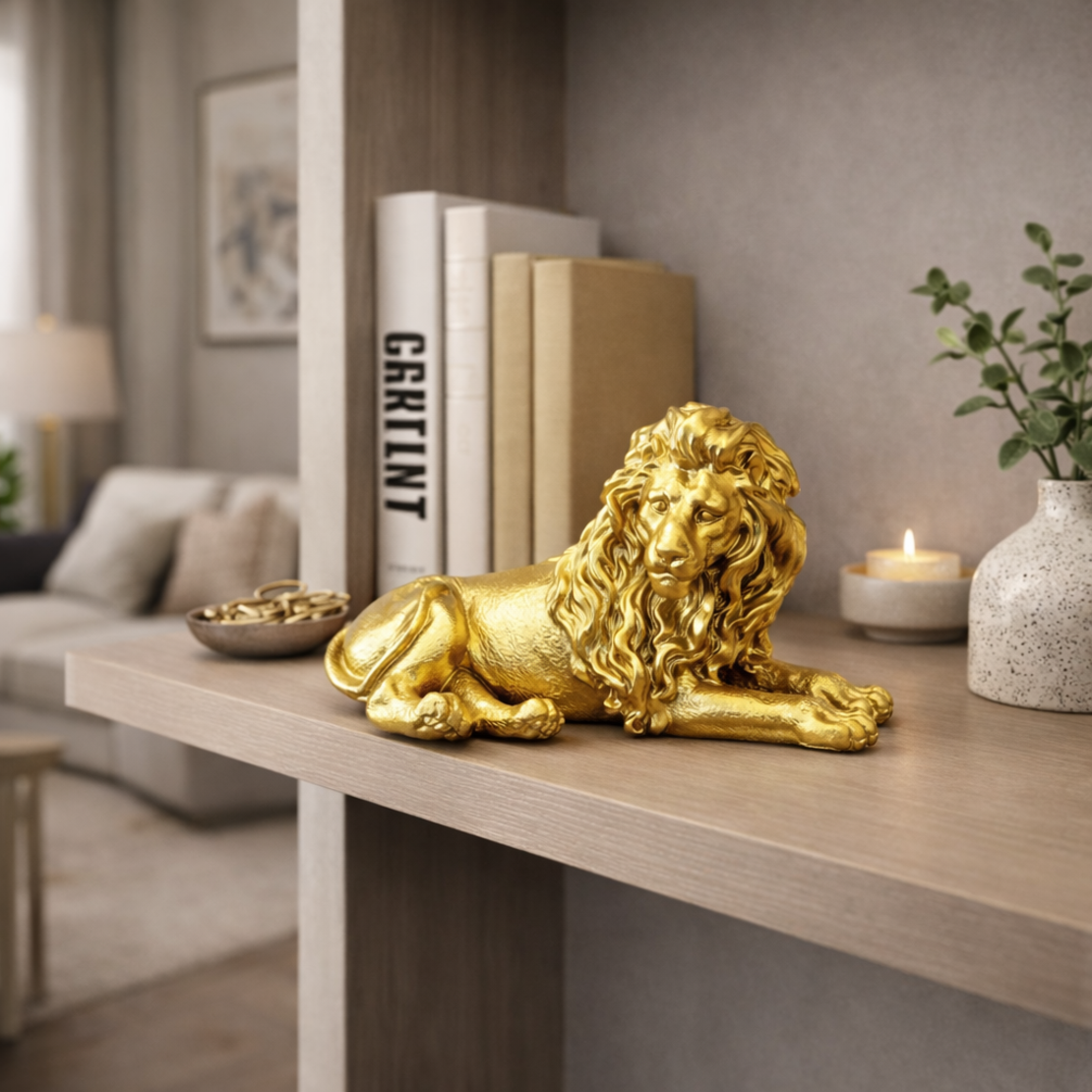 פסל נוי אריה זהב קטן לבית ולמשרד