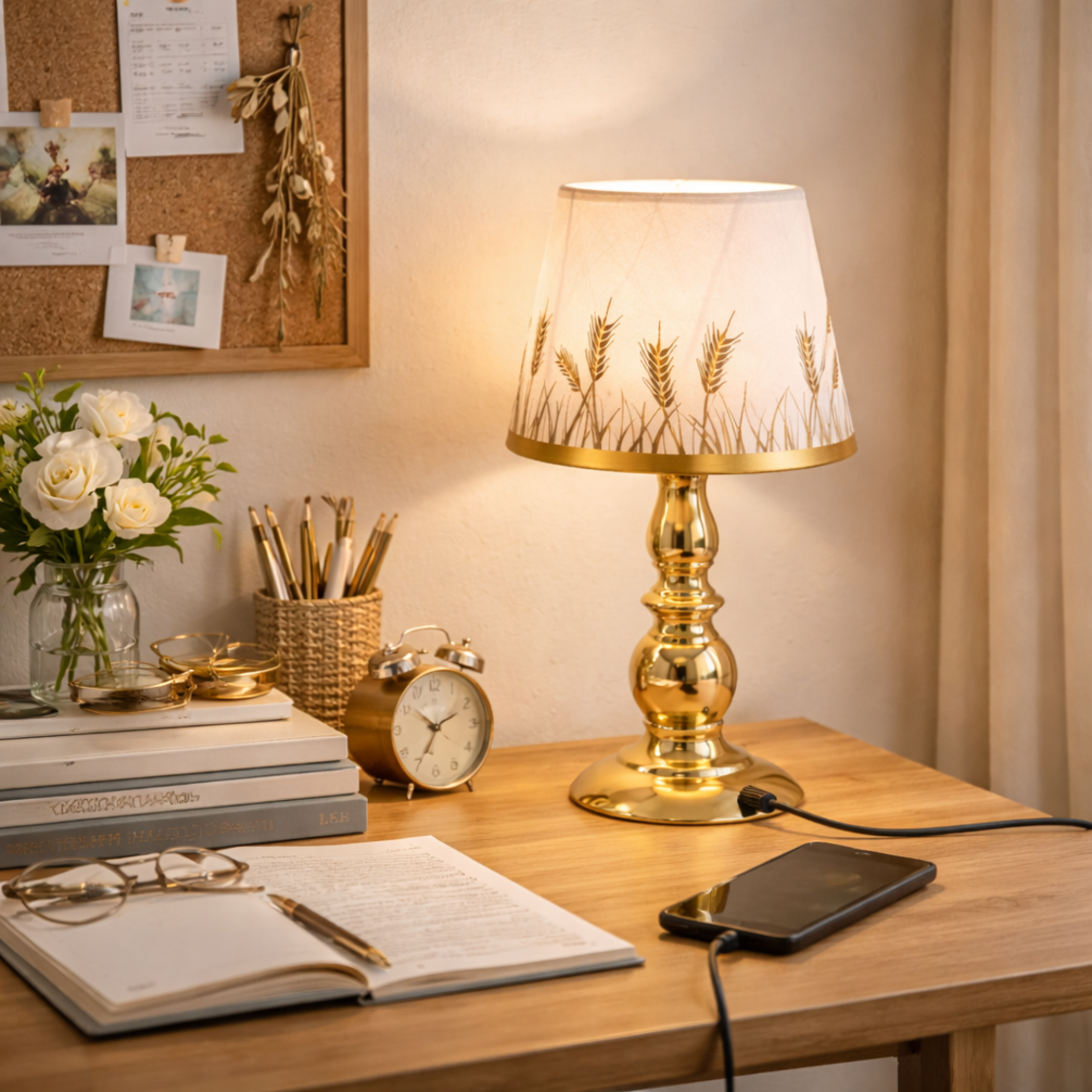 מנורת שולחן קומפקטי רטרו זהב לחדר שינה / סלון
