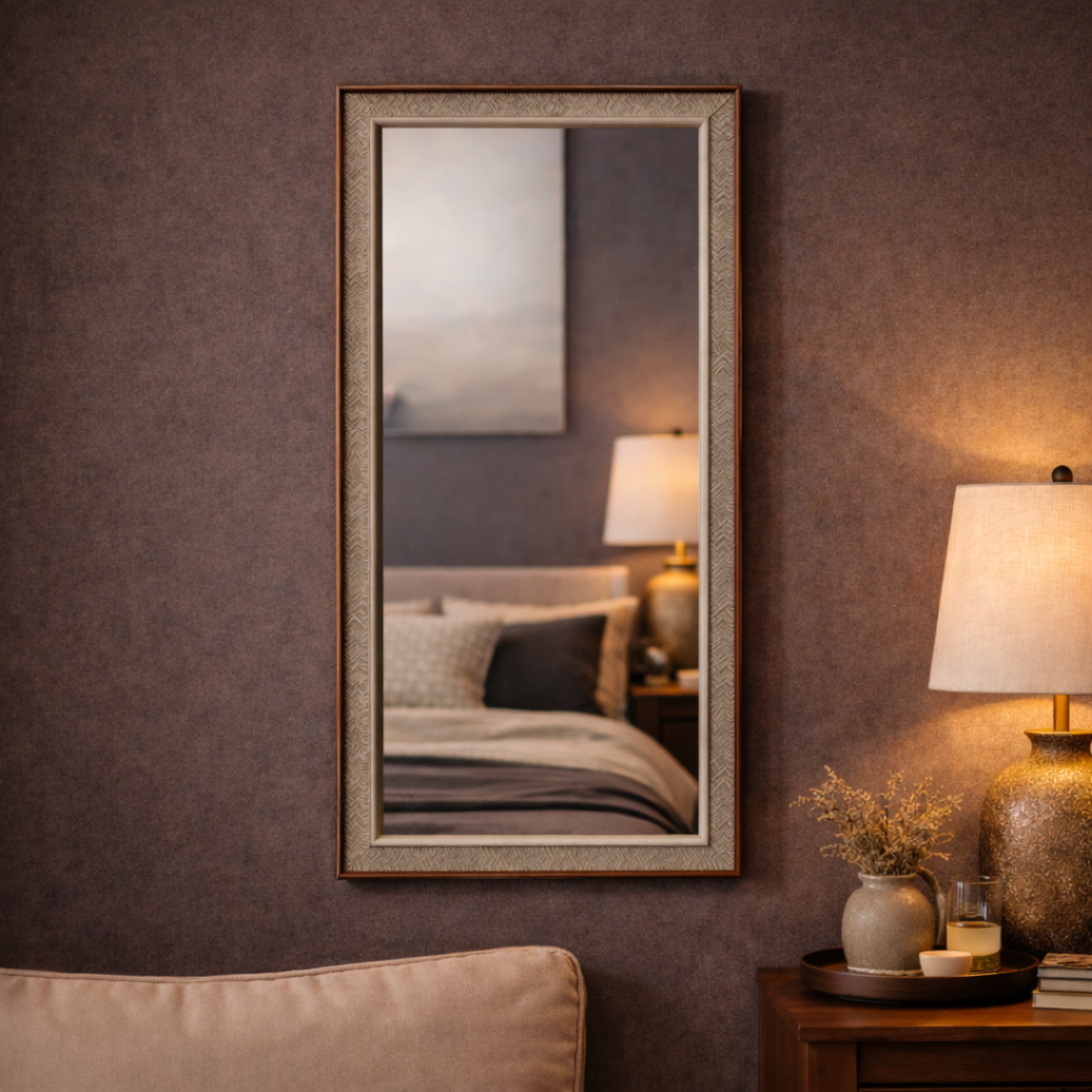 מראה וינטג' בעיצוב אפור-חום