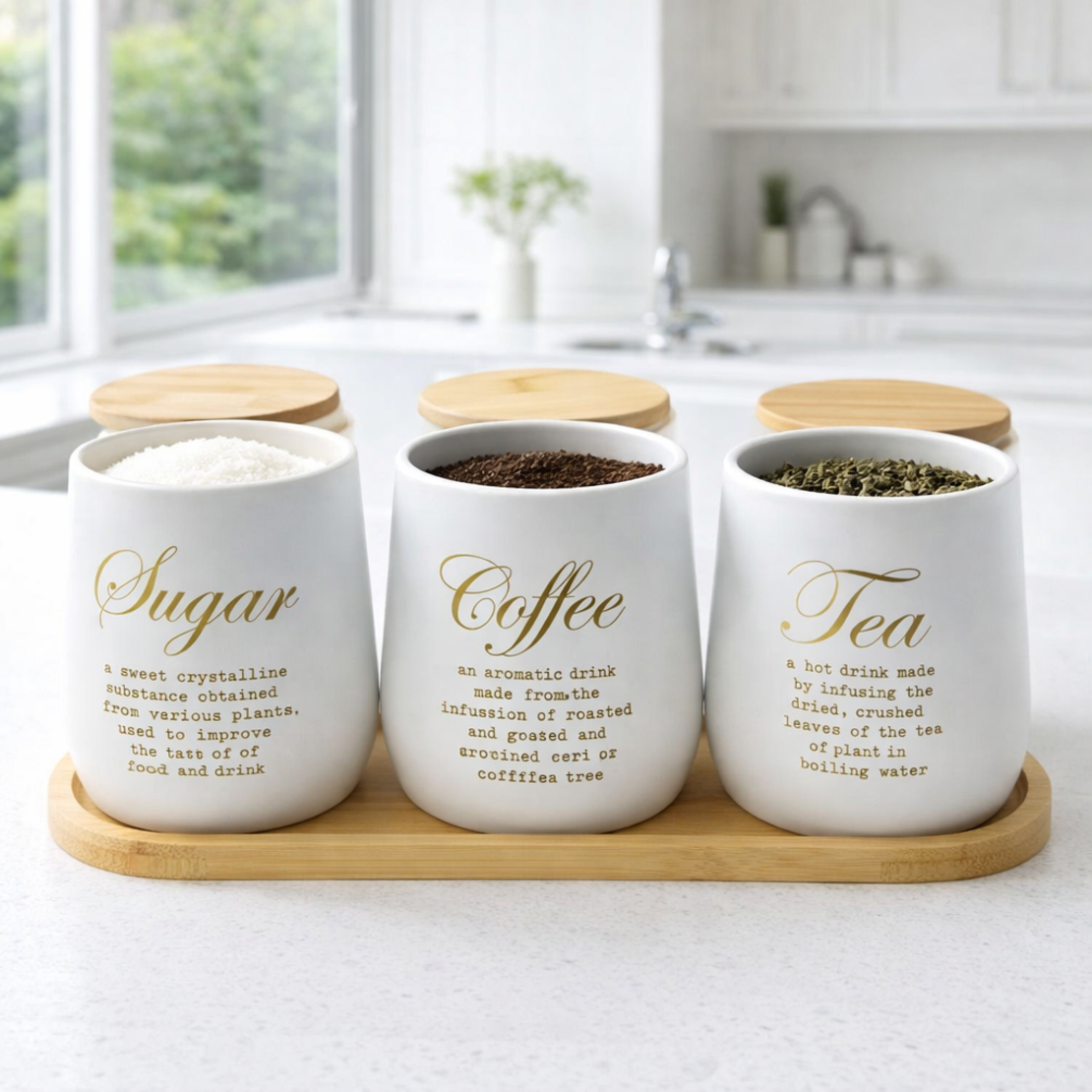 סט קפה סוכר תה לבן זהב