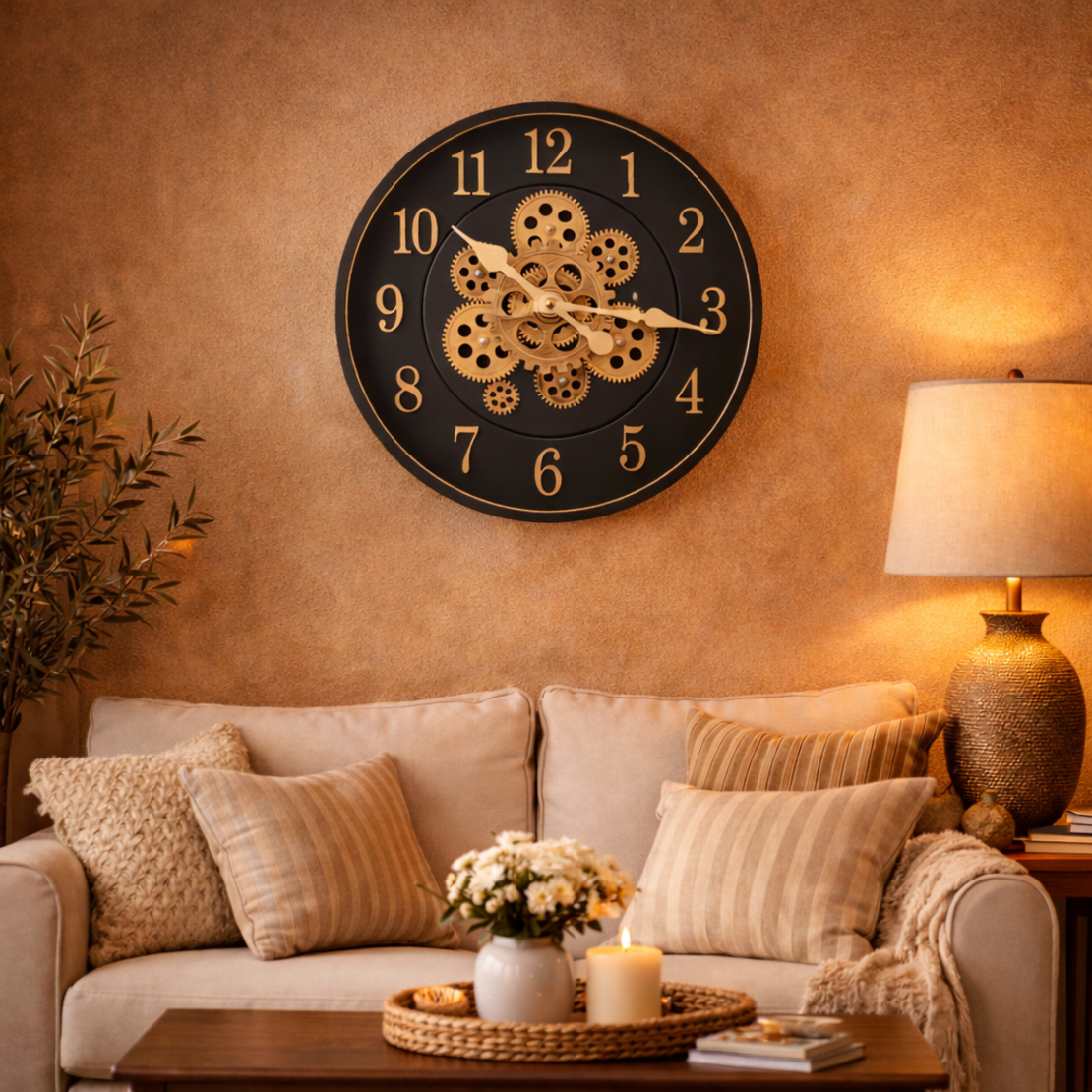 שעון קיר מעוצב שחור זהב
