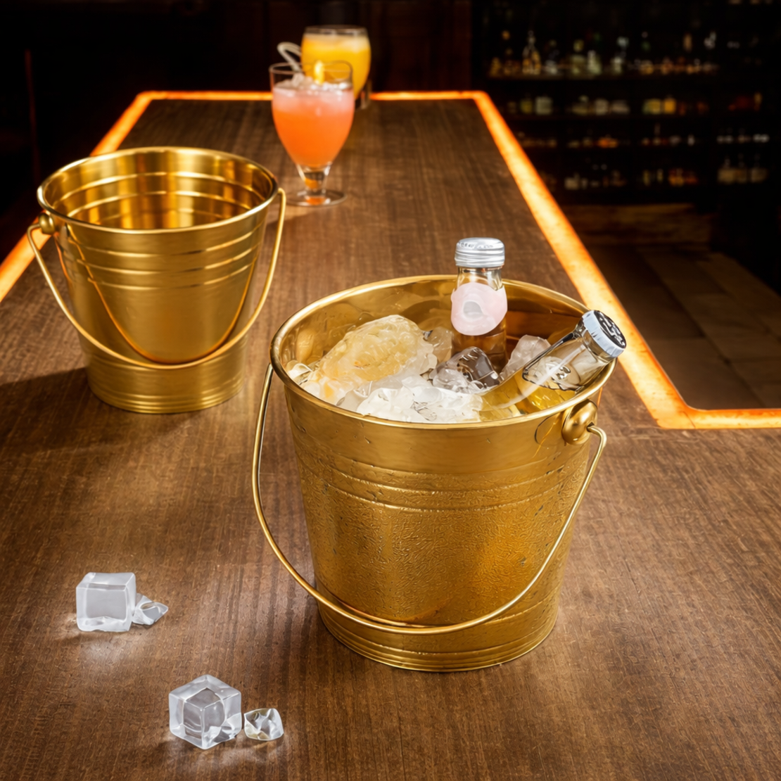 דלי לקרח 2 ליטר קומפקטי זהב לאירוח.