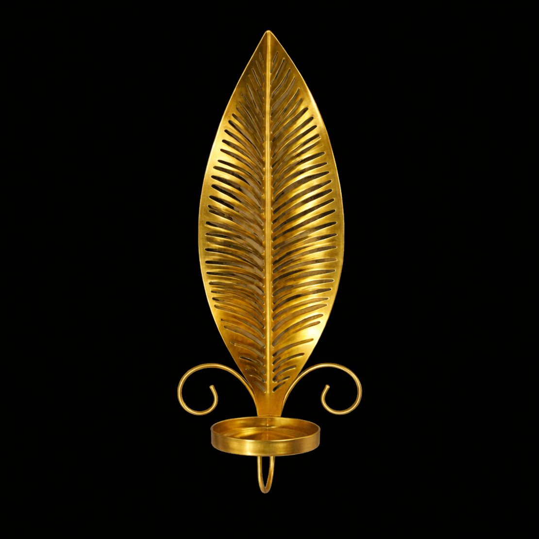 סט פמוטי קיר בצורת עלה – מחזיקי נרות ממתכת בגימור זהב