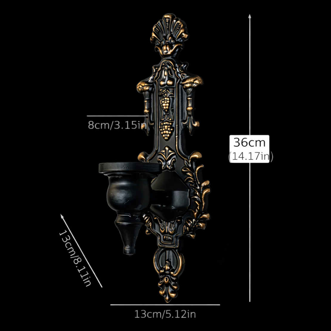 סט מחזיקי נרות – פמוטי קיר ממתכת לתלייה שחור זהב