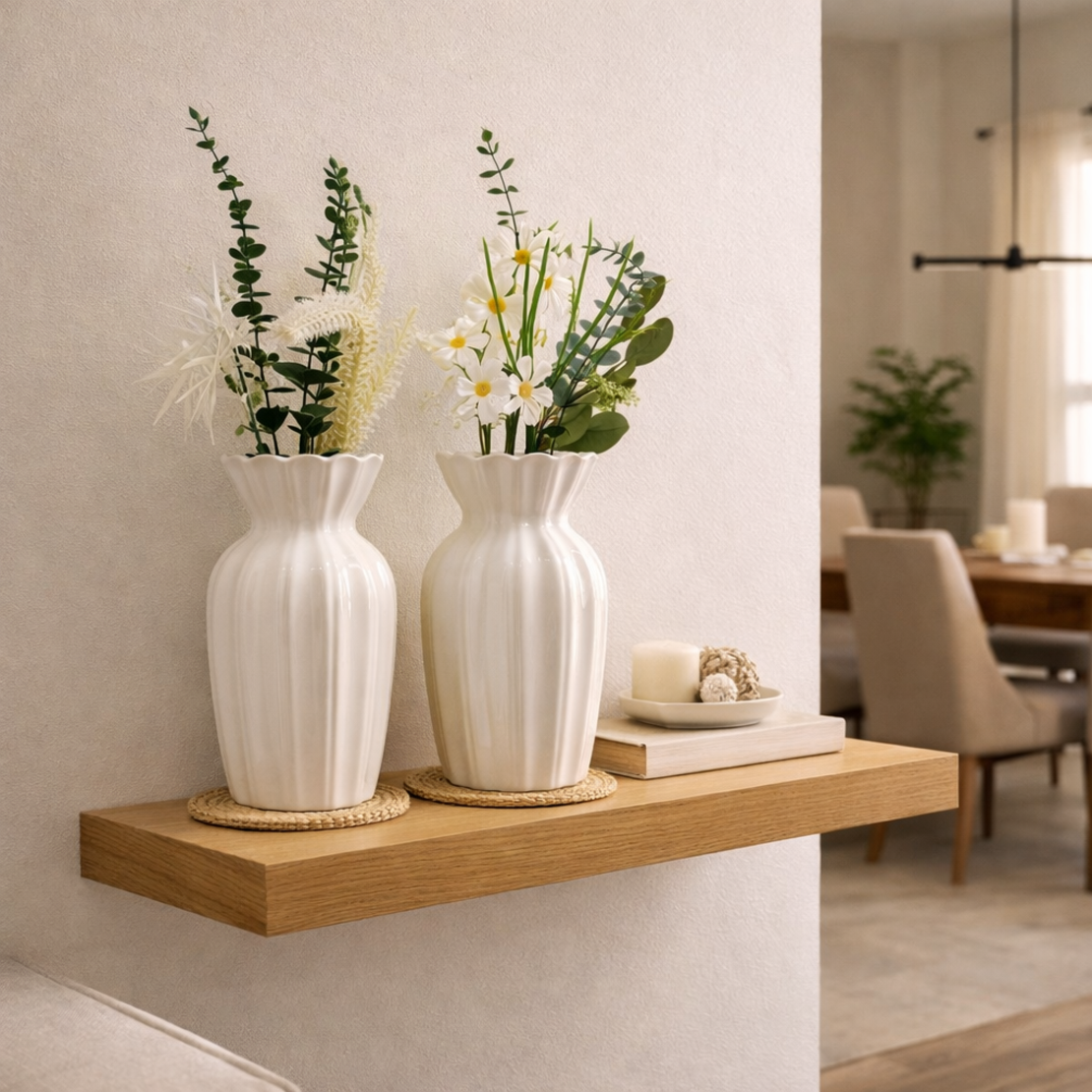 עציצים קרמיים עם פרחים מלאכותיים לבית