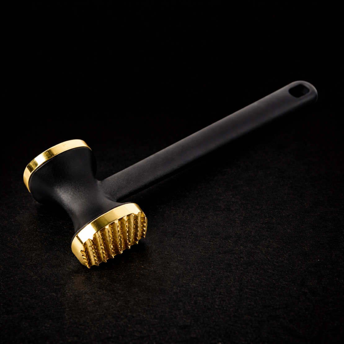 פטיש שניצלים מעוצב בצבע שחור עם נגיעות זהב,