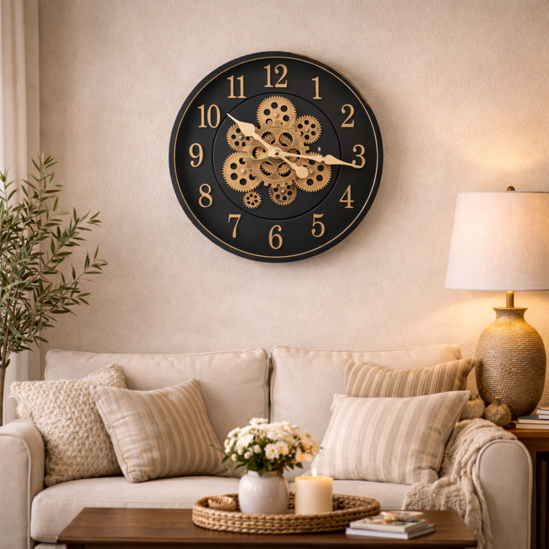 שעון קיר מעוצב שחור זהב