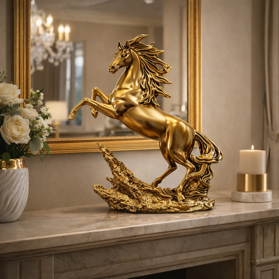 פסל סוס זהב יוקרתי גדול לבית