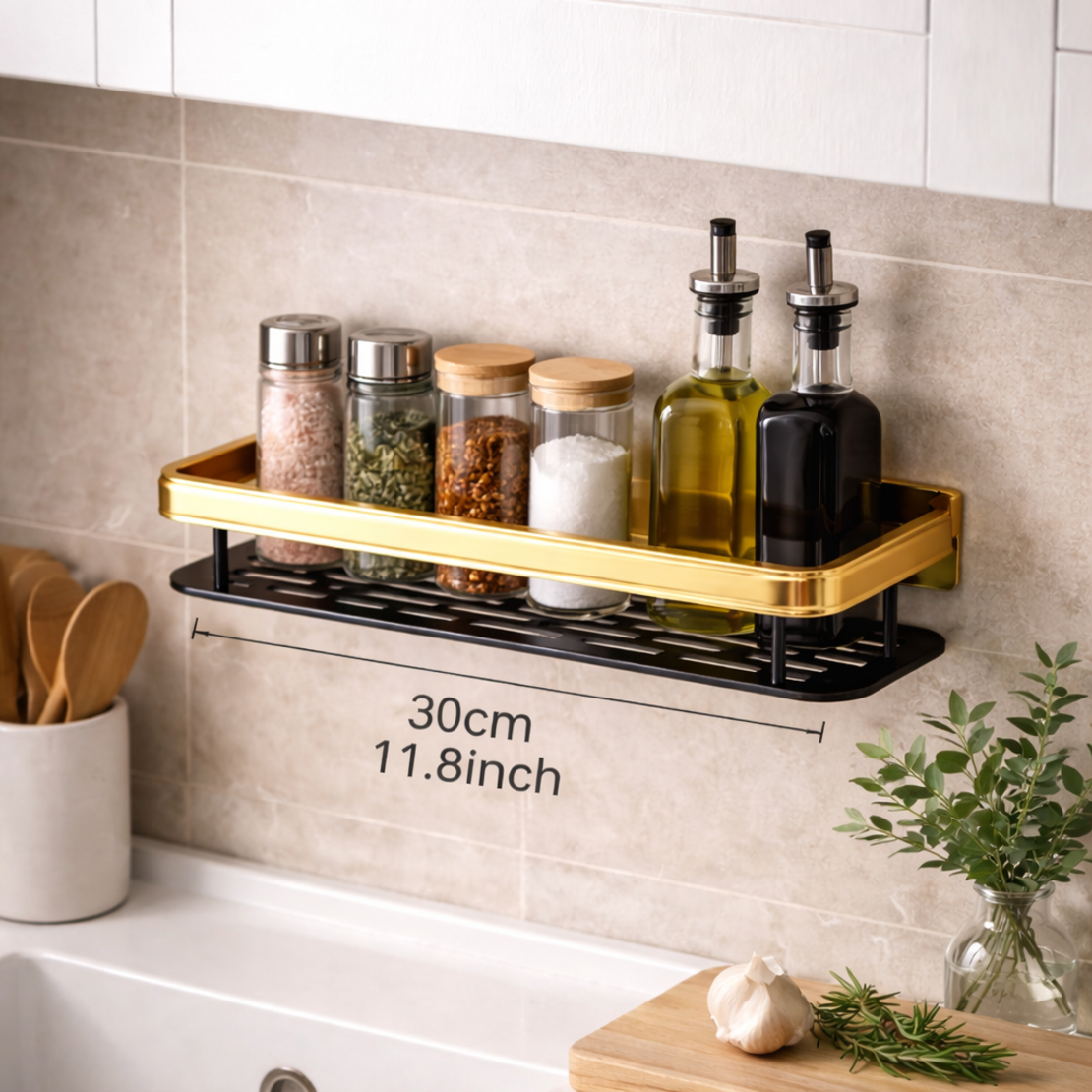 מדף קיר מתכת 30 ס''מ זהב ושחור