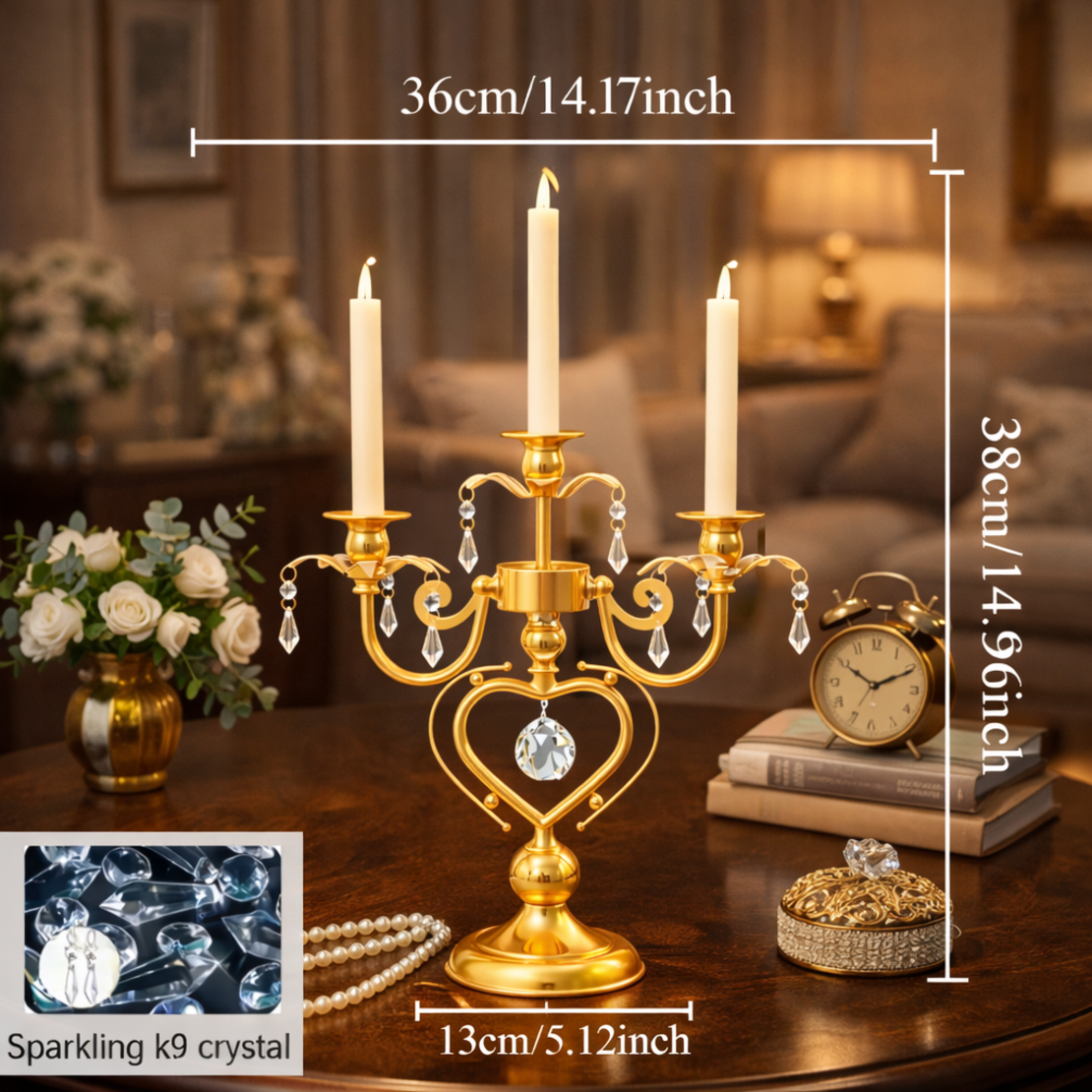 פמוט נרות יוקרתי זהב תלת־קני לשולחן