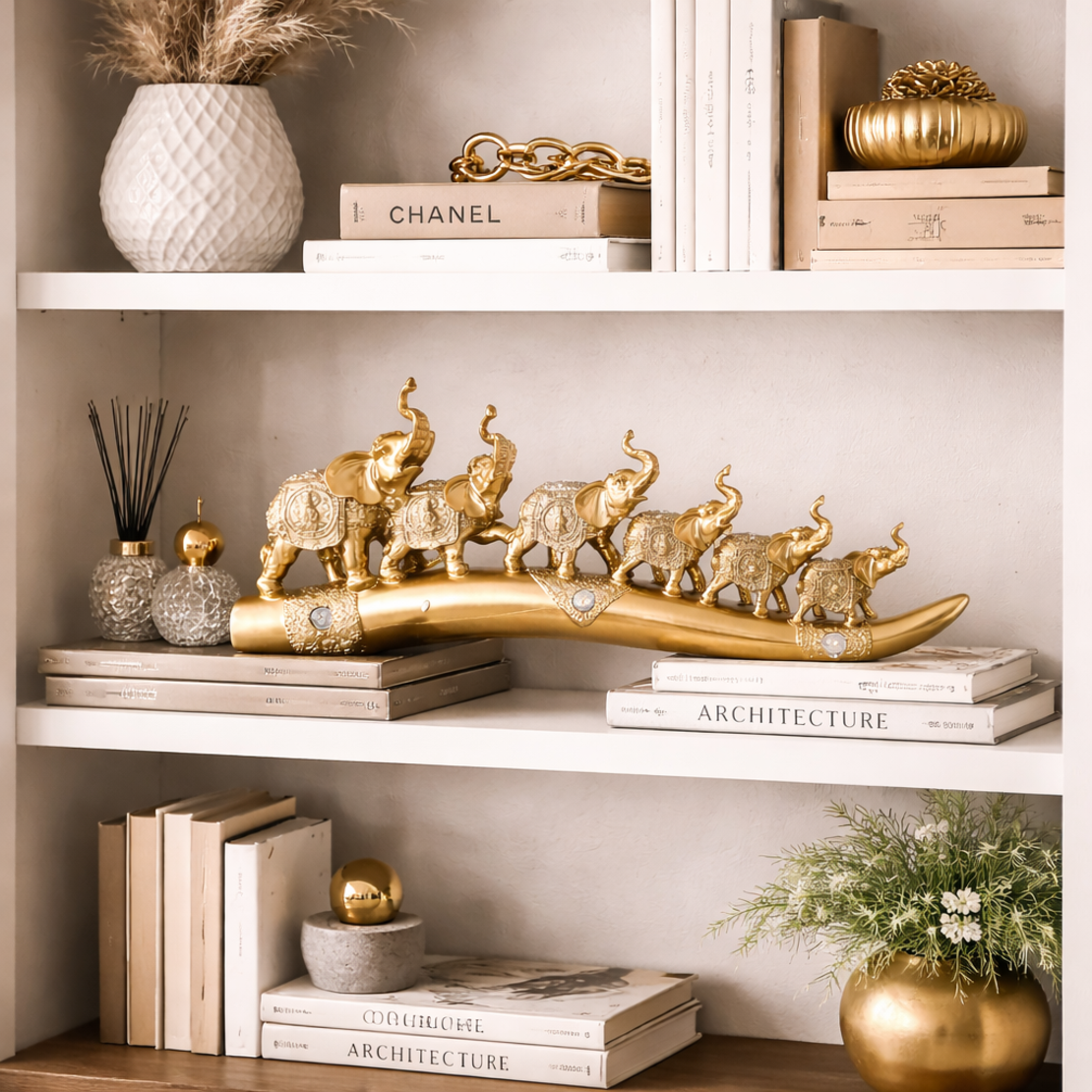 פסל פילים זהב לעיצוב הבית