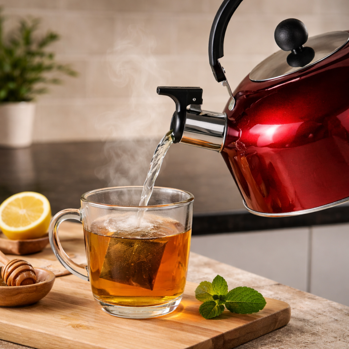 קומקום שורק קומפקטי מנירוסטה בצבע אדום