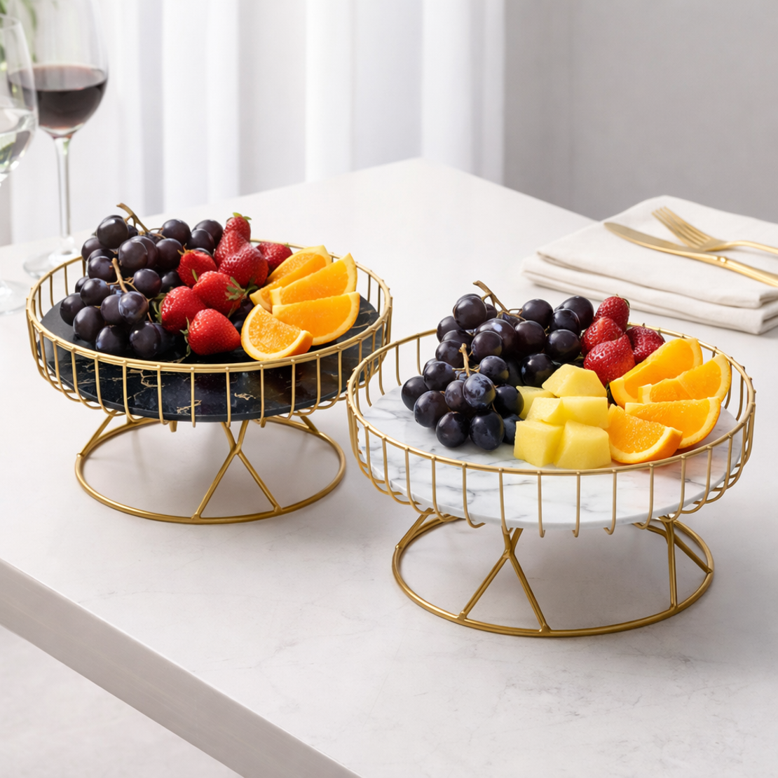 זוג מגשי אירוח זהב פירות