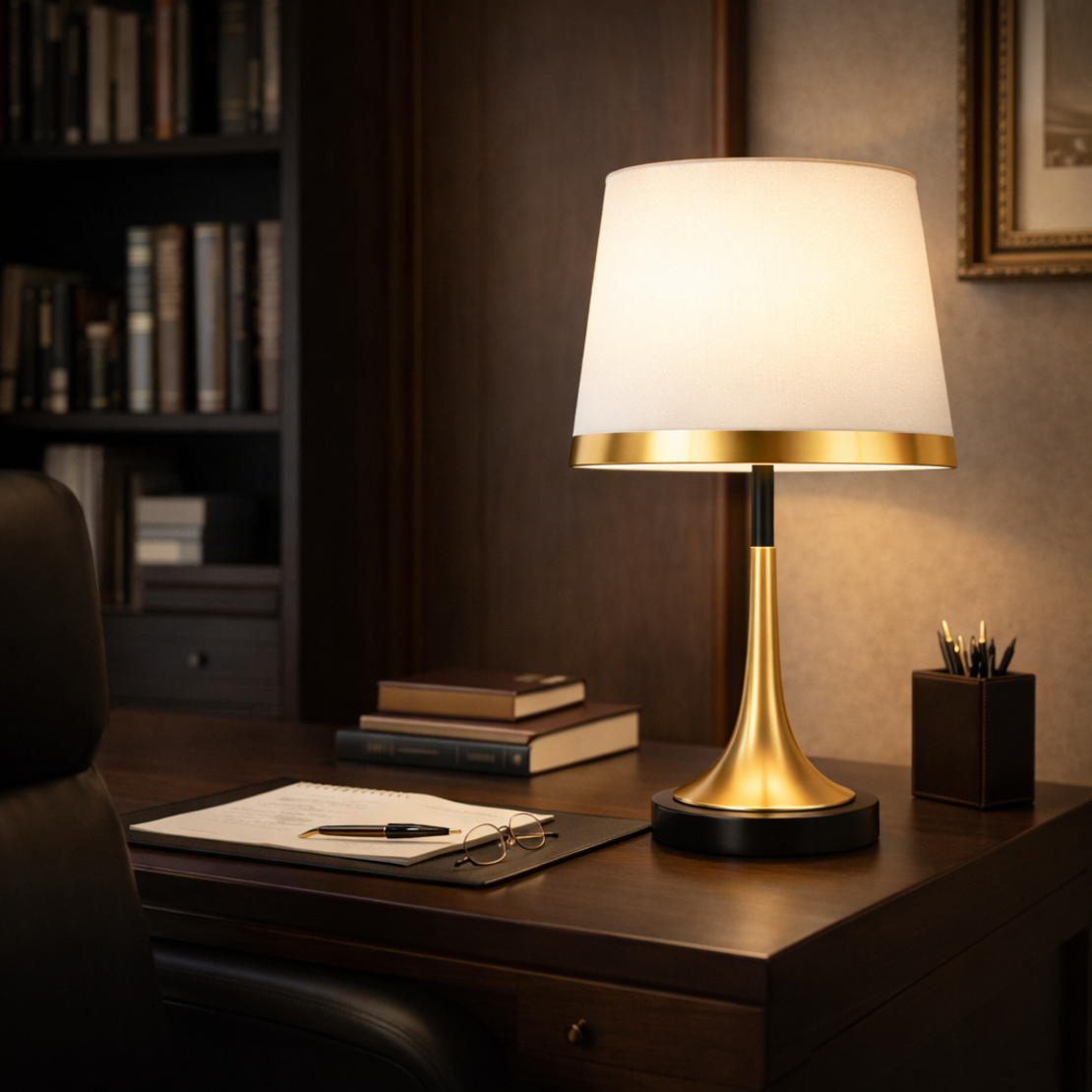 מנורת לילה שולחנית זהב לבן