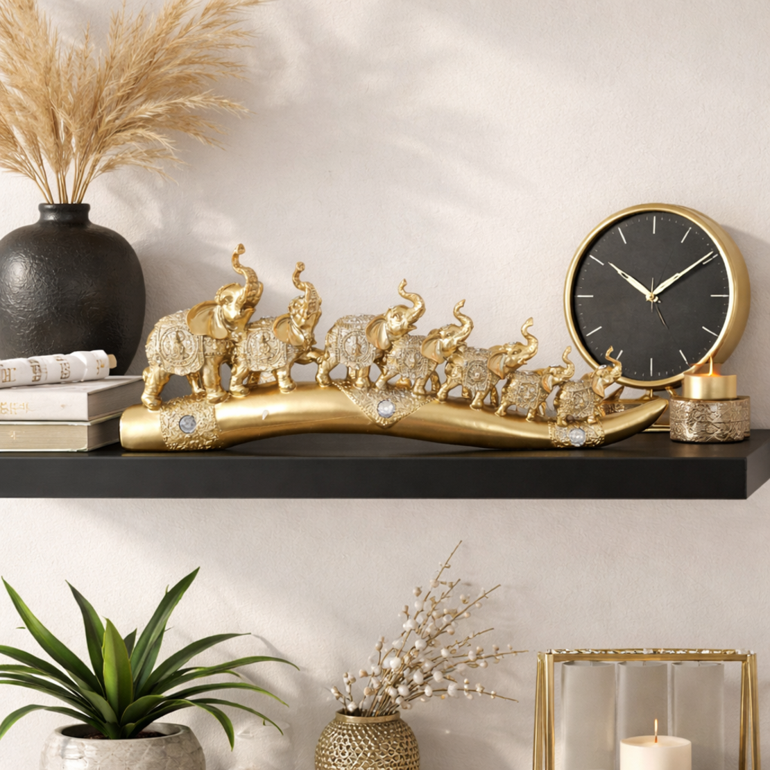 פסל פילים זהב לעיצוב הבית