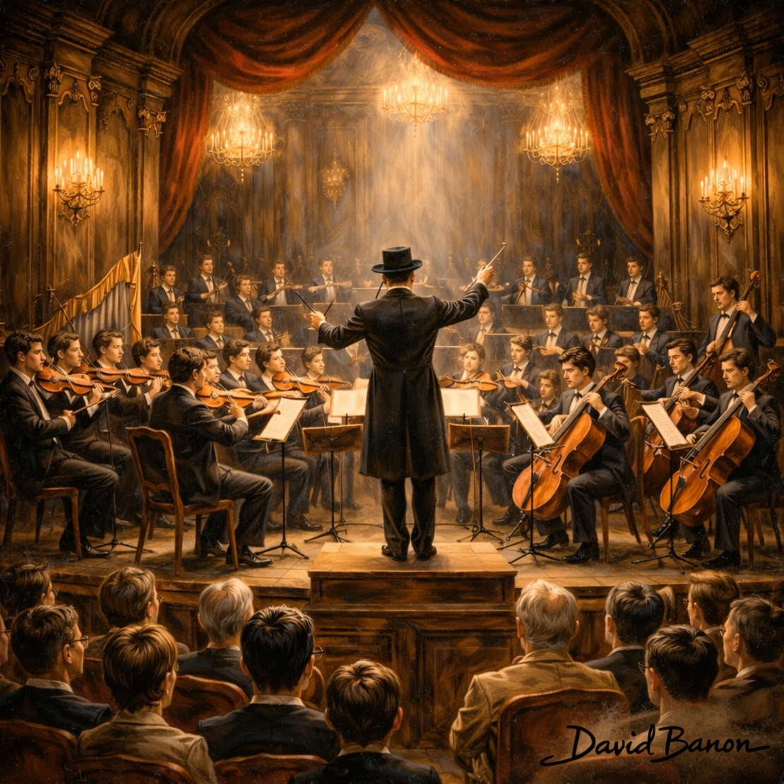 תמונת קנבס אומנותית המנצח והתזמורת