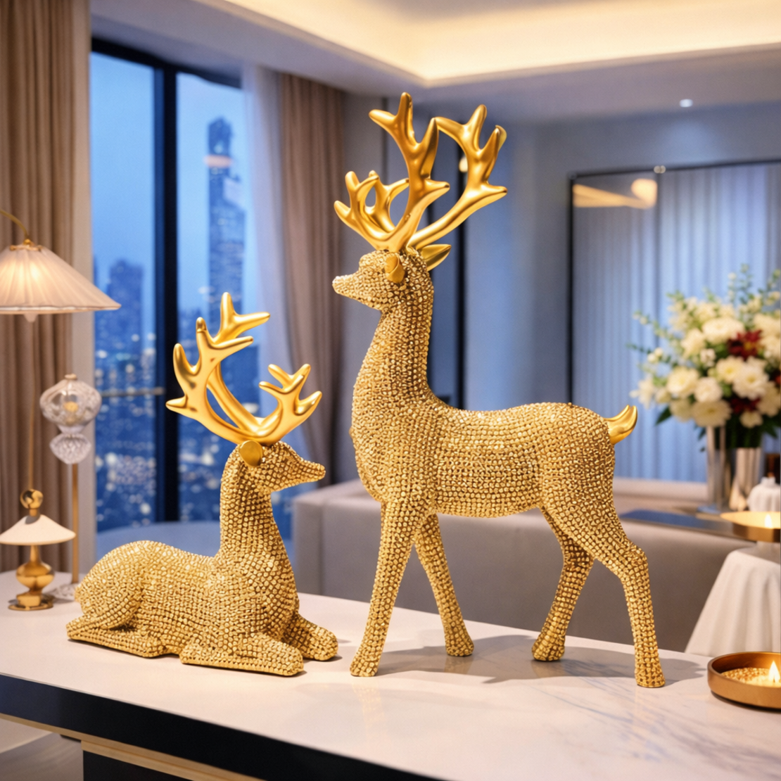 סט פסלי איילים זהב לבית משרד ולסלון