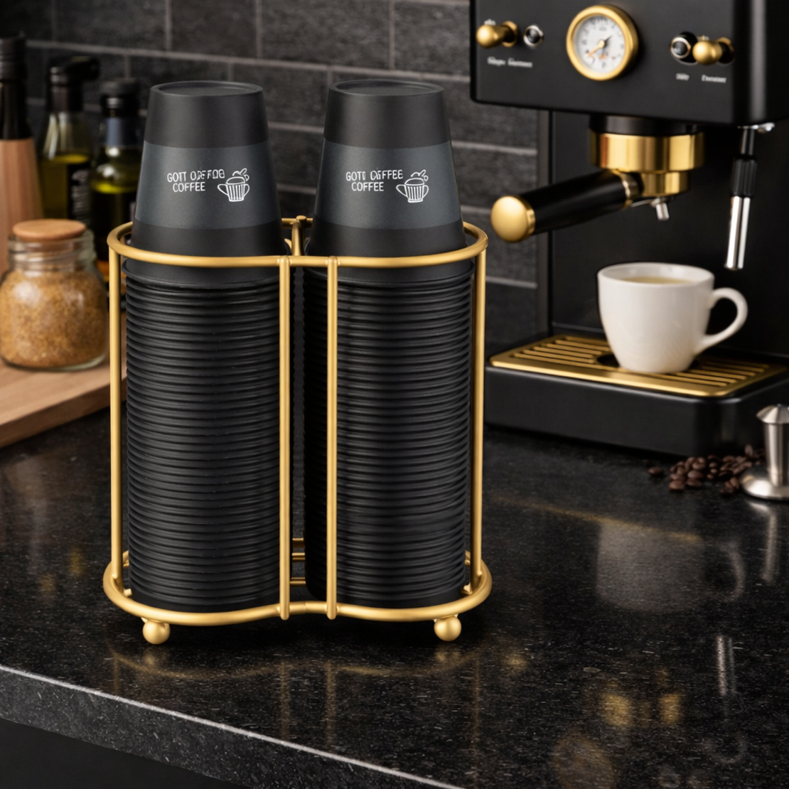 מתקן לכוסות נייר בעיצוב יוקרתי בגימור זהב מט