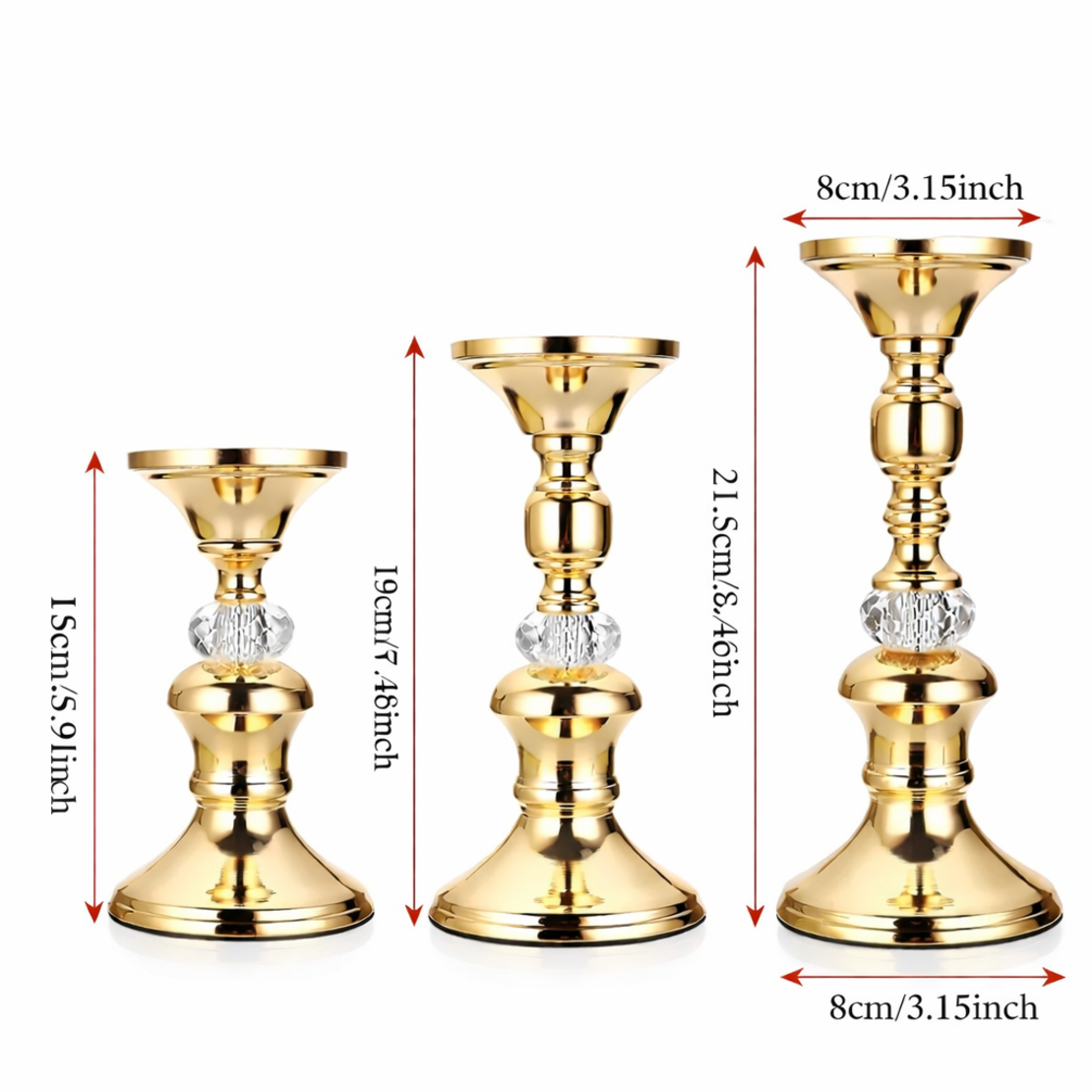 פמוטים זהב לנרות סט 3 חלקים