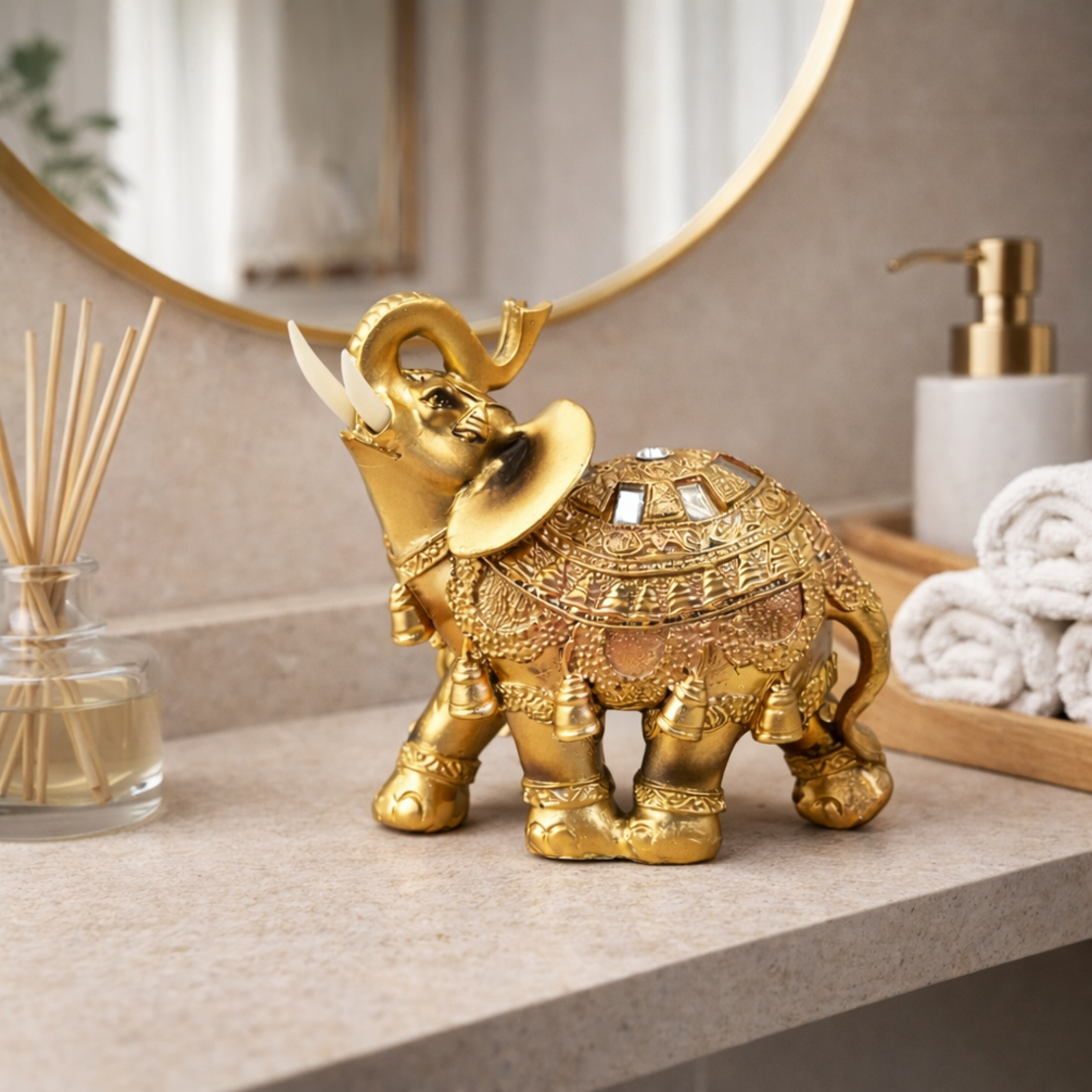 פיל האושר – פסל נוי מוזהב לבית