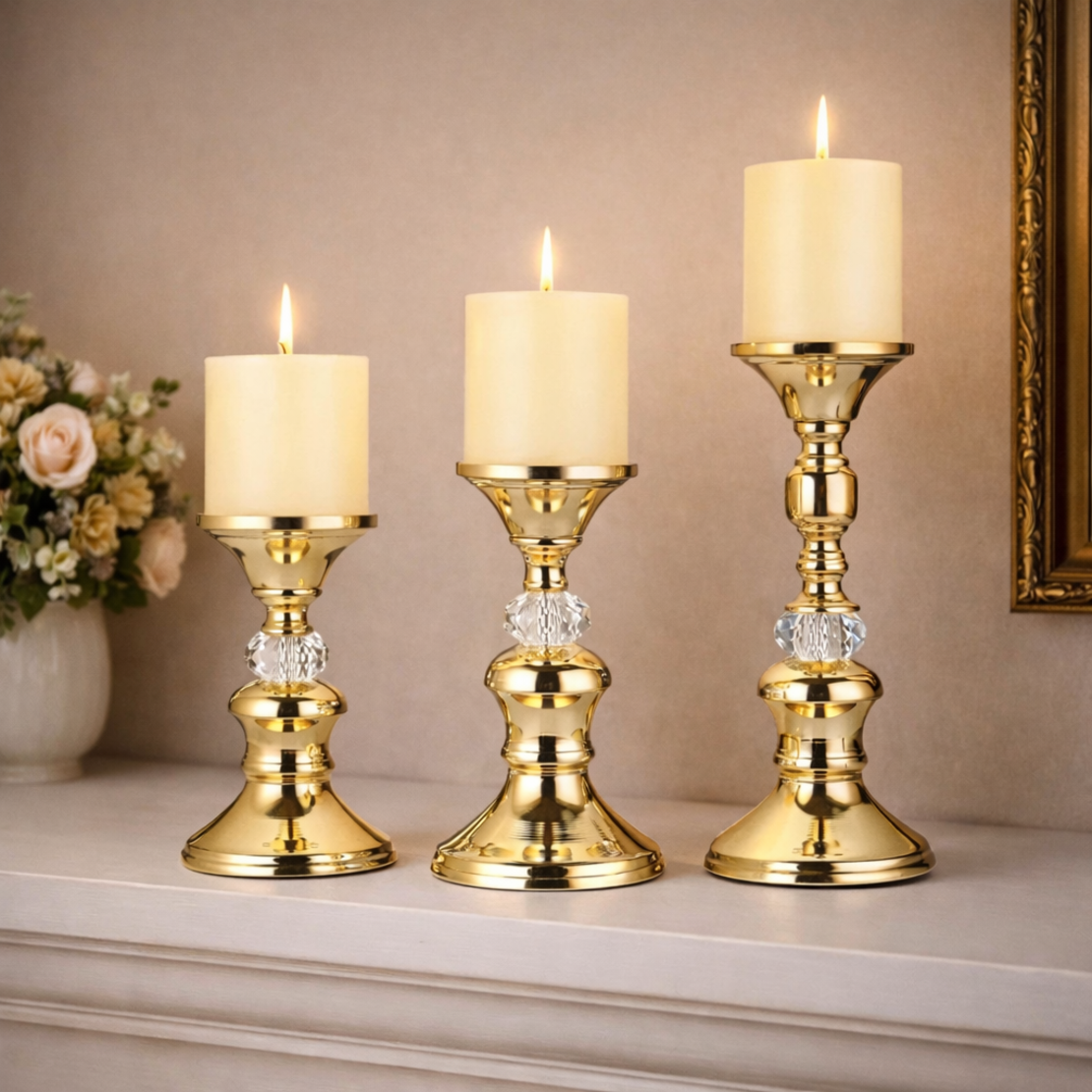 פמוטים זהב לנרות סט 3 חלקים