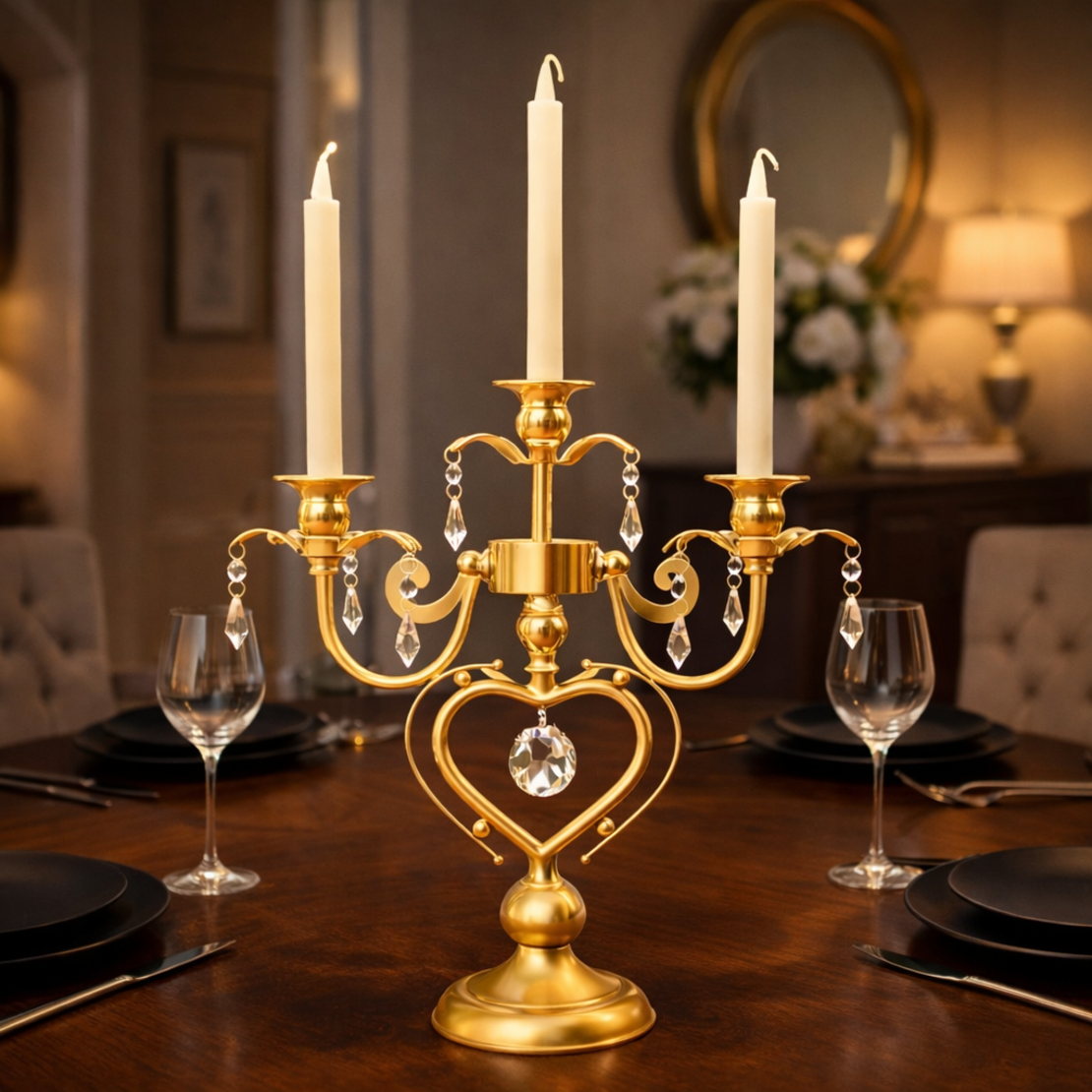 פמוט נרות יוקרתי זהב תלת־קני לשולחן