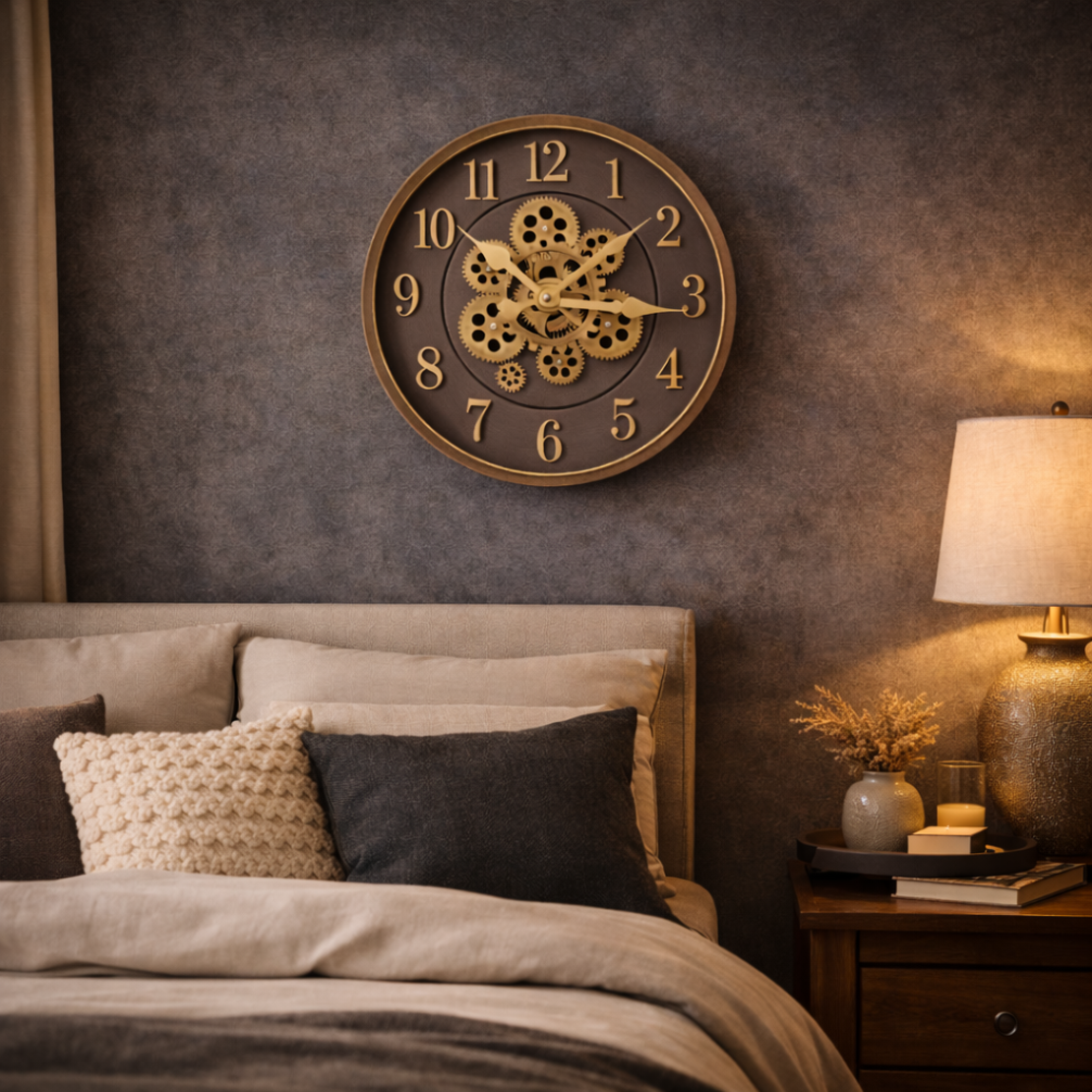 שעון קיר מעוצב בורדו זהב