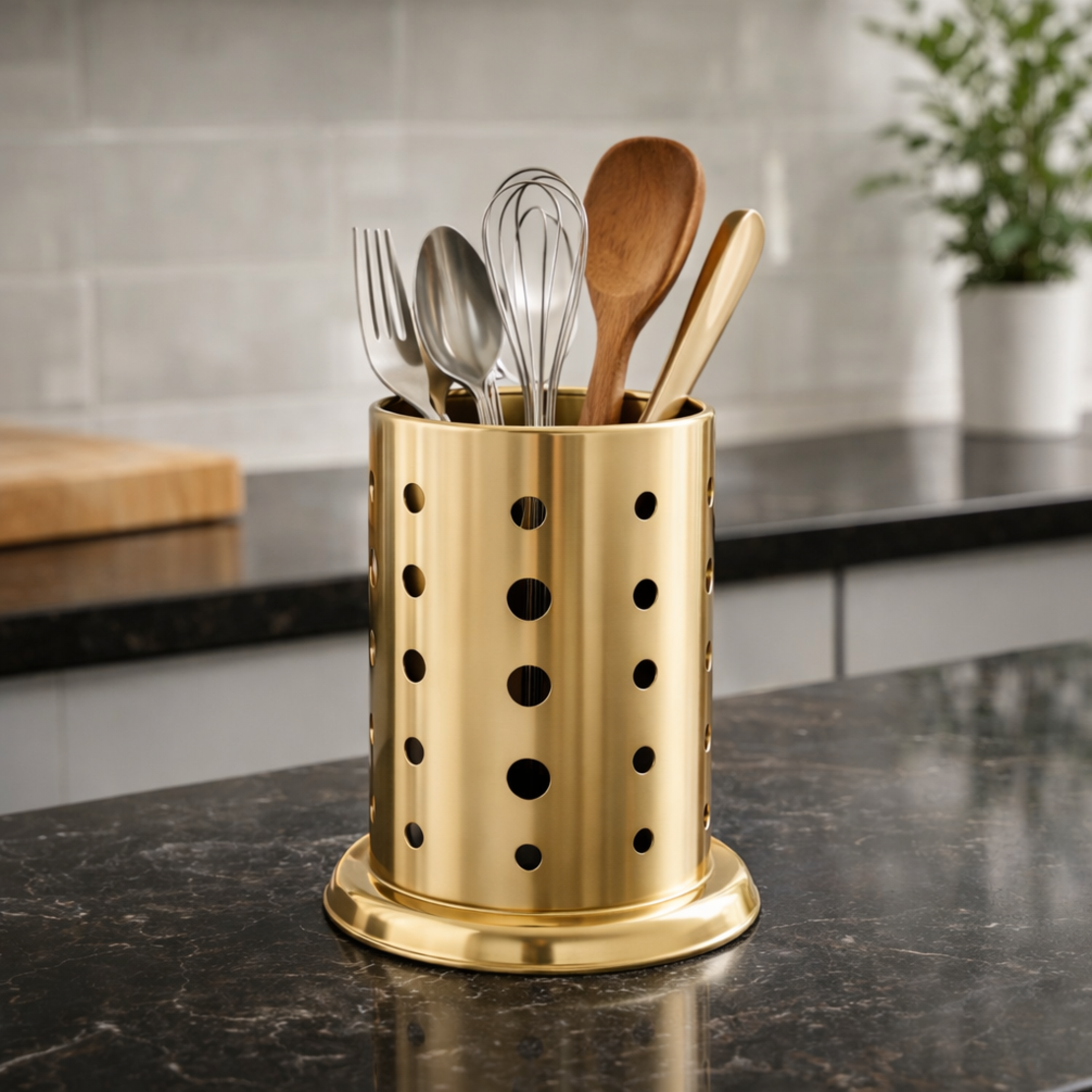 מייבש כלים קומפקטי + מתקן סכו״ם נירוסטה זהב