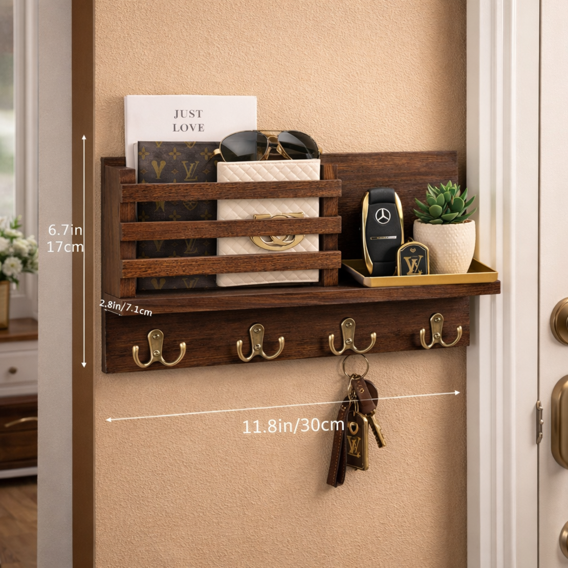מתלה מפתחות מעץ לקיר מעוצב