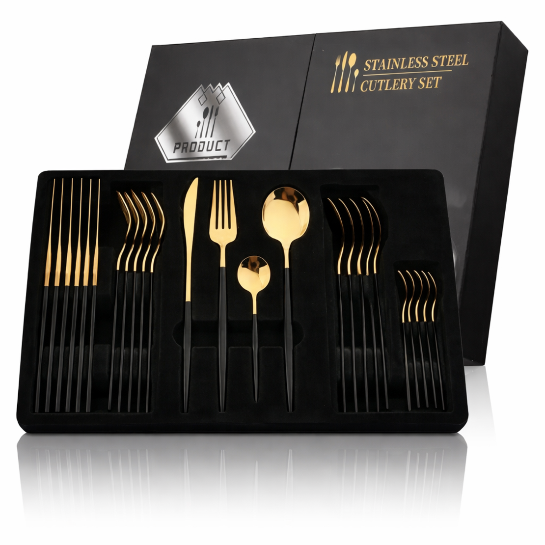 סט סכום יוקרתי נירוסטה שחור-זהב – 24 חלקים