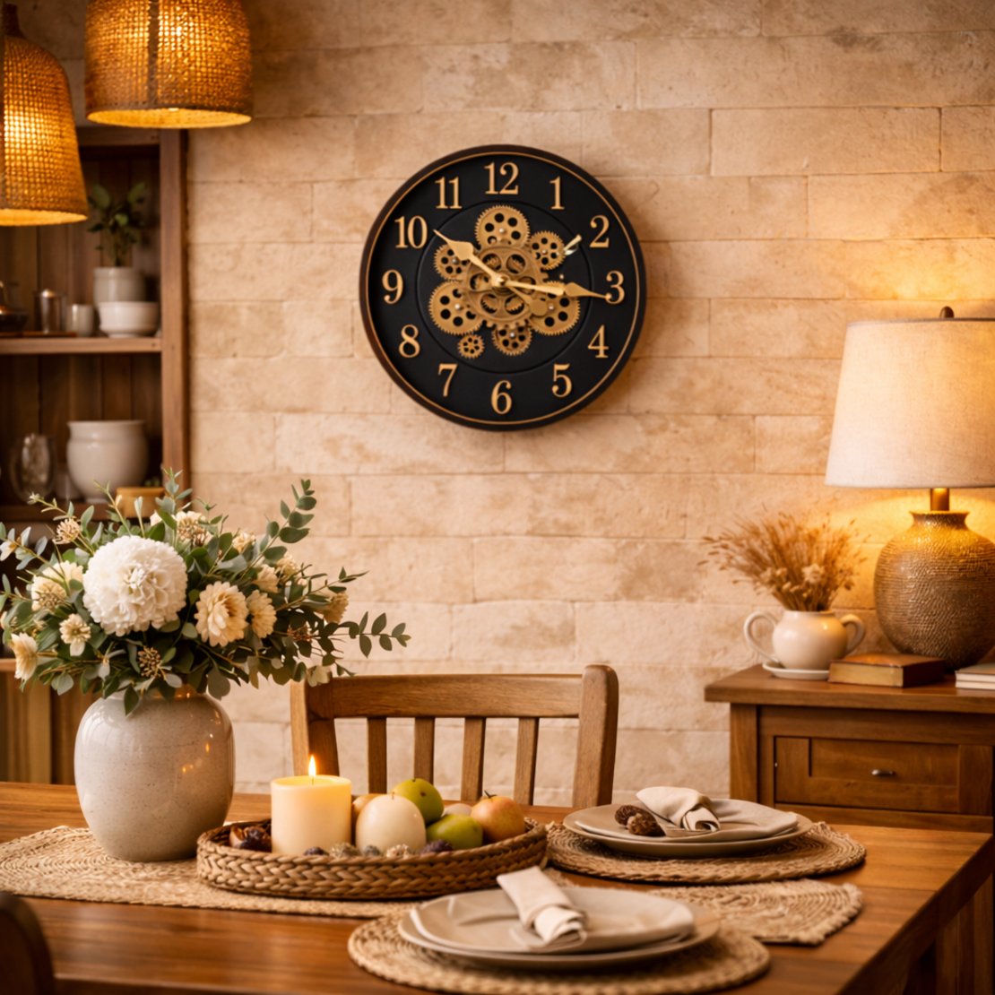 שעון קיר מעוצב שחור זהב
