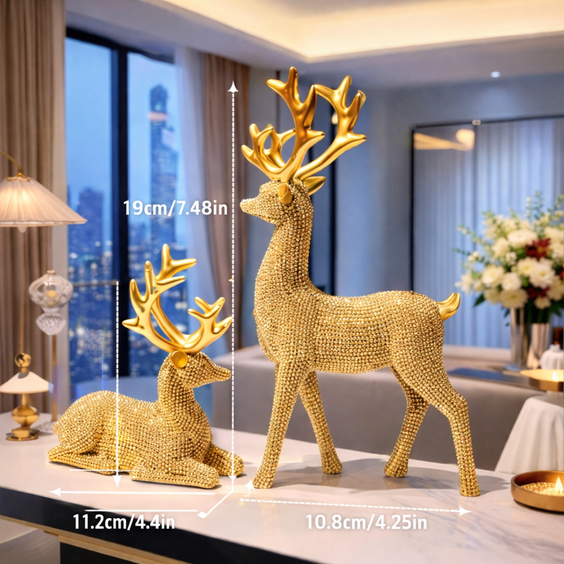 סט פסלי איילים זהב לבית משרד ולסלון