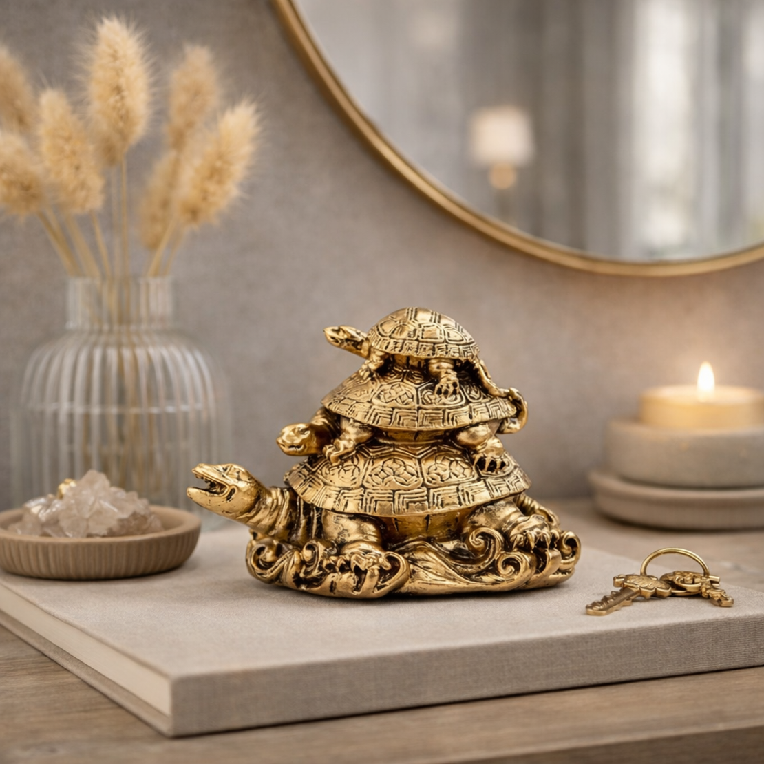 פסל נוי צב זהב קטן לבית