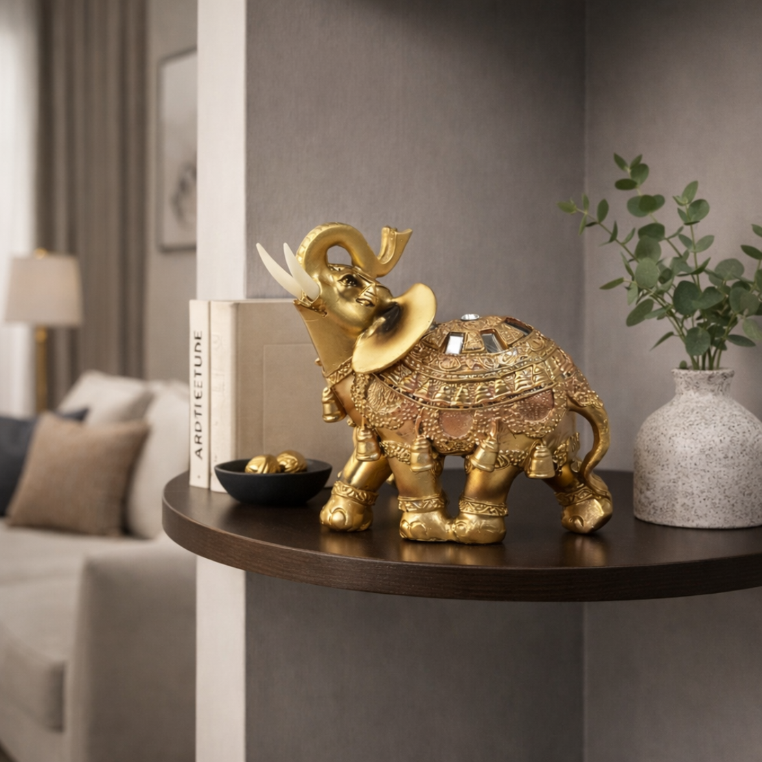 פיל האושר – פסל נוי מוזהב לבית