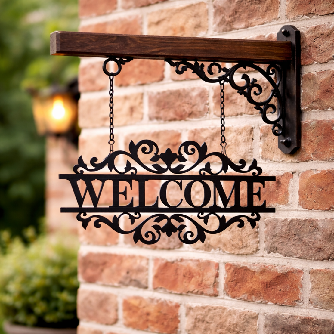 שלט כניסה WELCOME ממתכת דקה